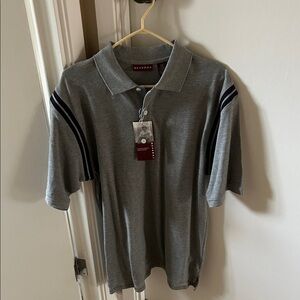 Nevada® Men's Gray Polo with Navy Sleeve Stripes